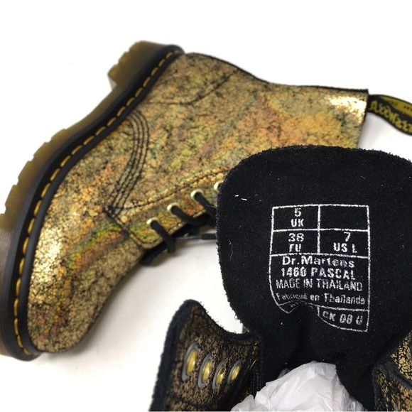 🔴SOLD Dr. Martens 1460 Pascal Gold Iridescent Crackle Metallic Leather Boots, - Picture 12 of 13